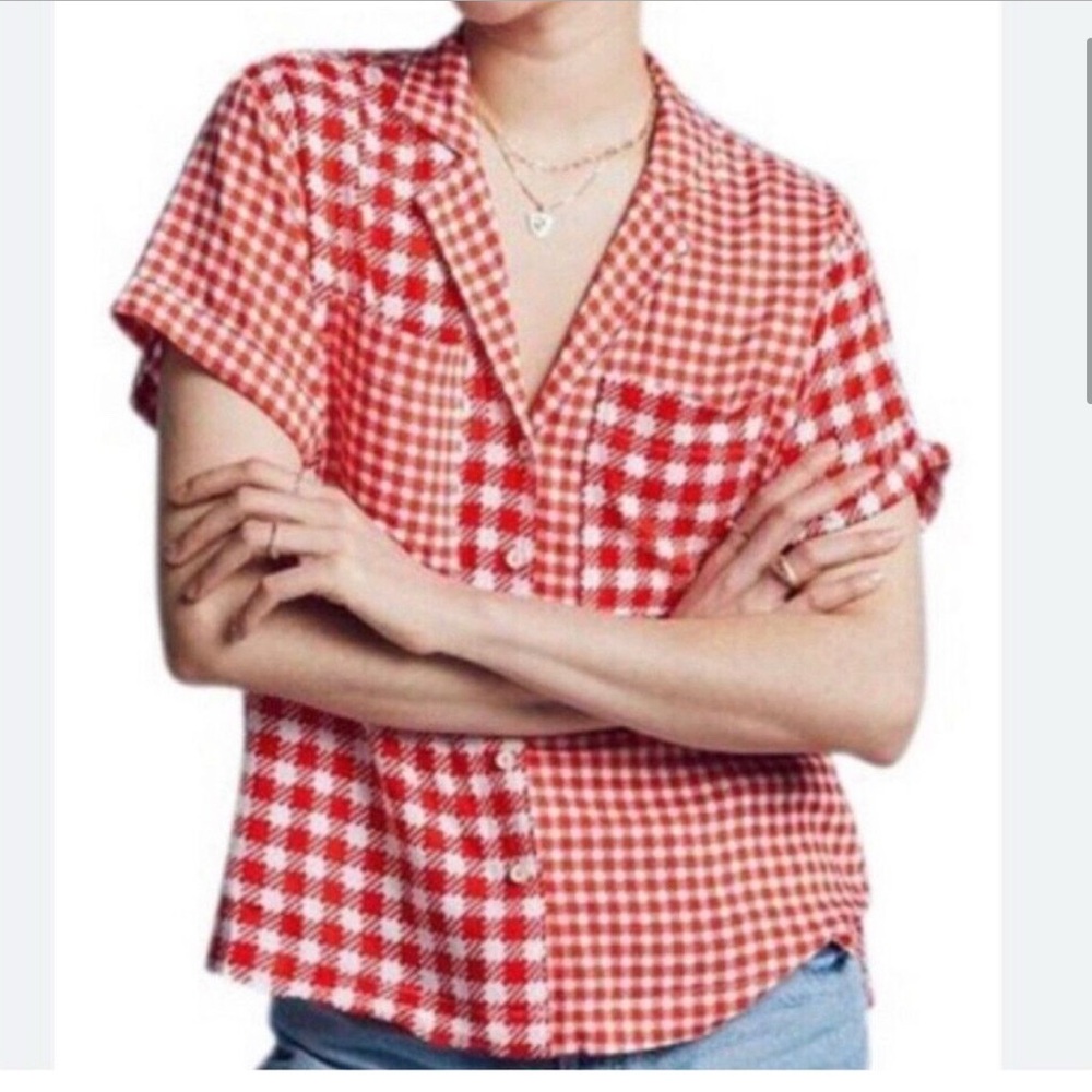 Maeve Red and White Gingham Button Down Shirt